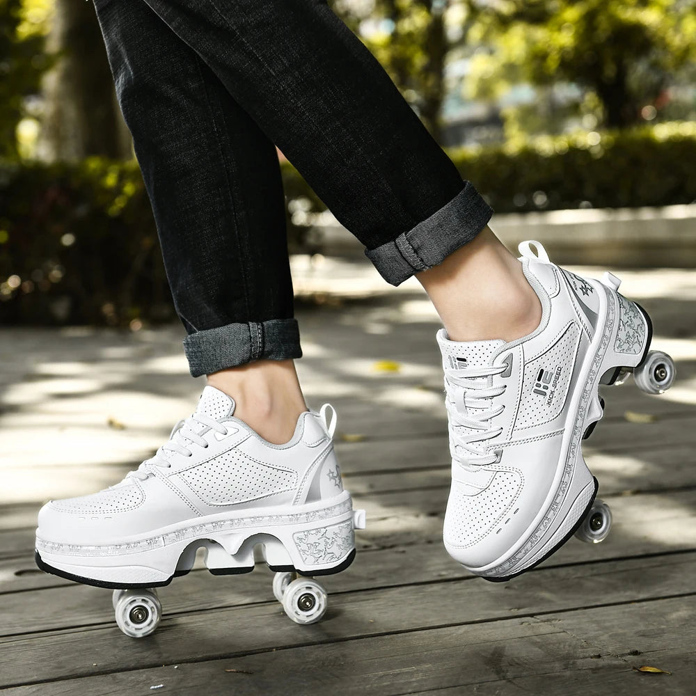 Unisex Four-Wheel Roller Skate Shoes Casual Deformation Parkour Sneakers Kids Skates Stage personalized Sport Roller Skate Shoes