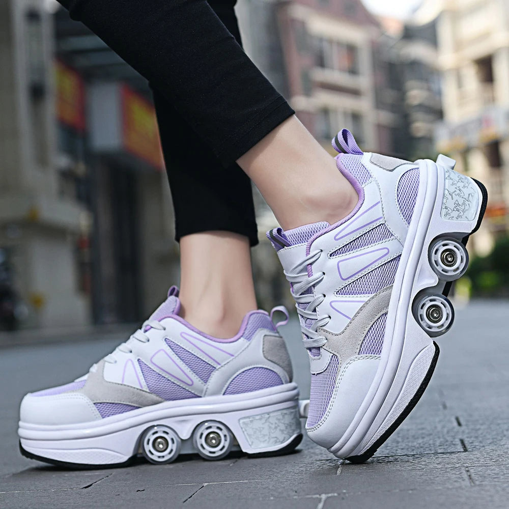 Unisex Four-Wheel Roller Skate Shoes Casual Deformation Parkour Sneakers Kids Skates Stage personalized Sport Roller Skate Shoes