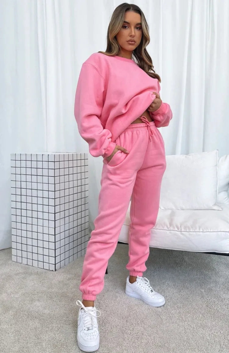 Осение Женские Костюмы Women's Winter Warm Suit Round Neck Solid Color Long Sleeve Pullover Sweatshirt Sweatpants Штаны Женские