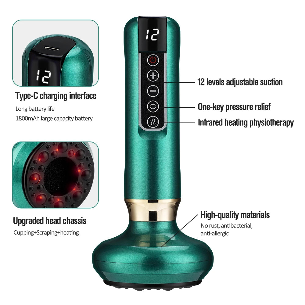 12/6 Levels Intelligent Vacuum Cupping Massager Negative Pressure Heating Wireless Scraping Apparatus Dredge Meridian Relax