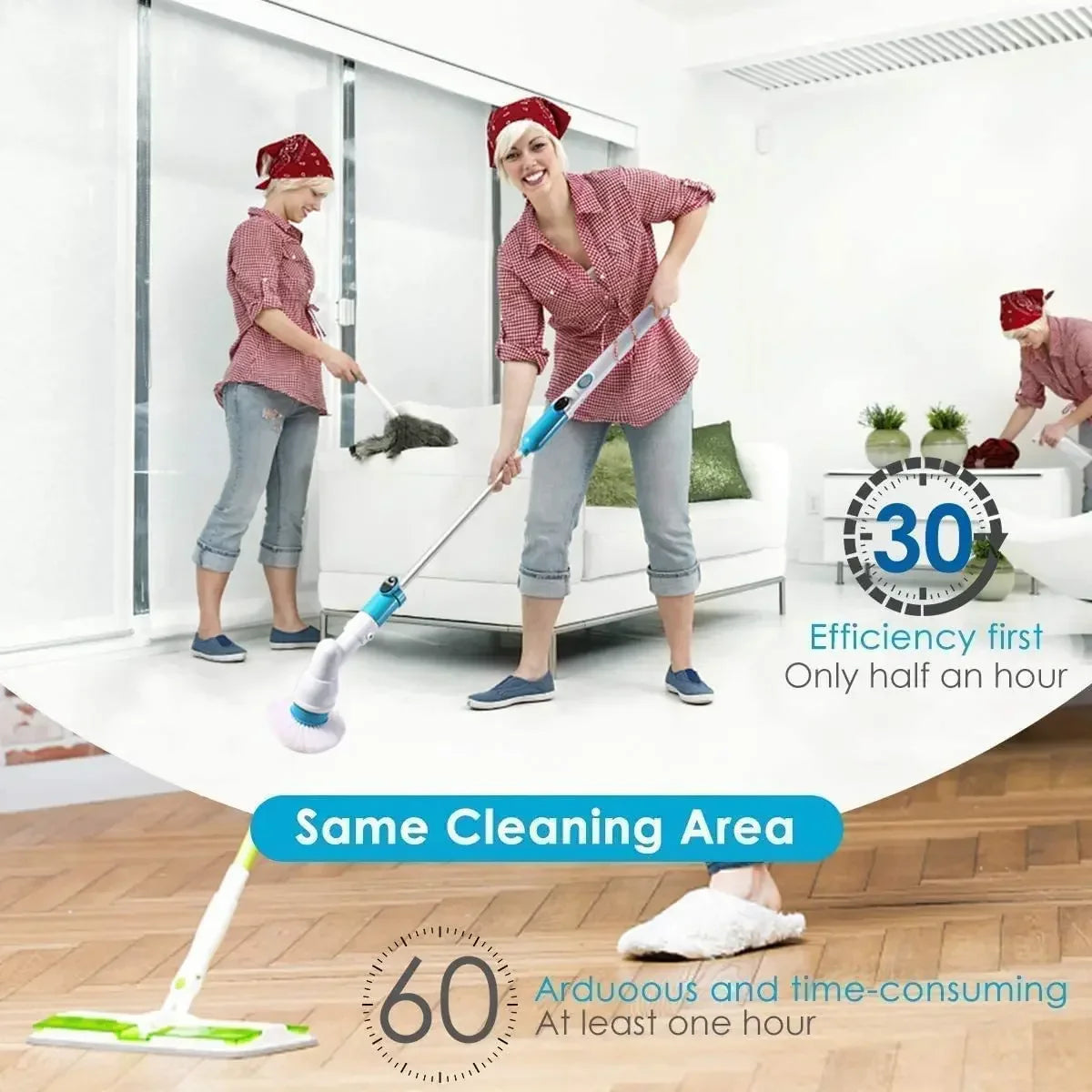 Electric Cleaning Brush 1PC Long Handle Rotating Cordless Rechargeable Household Bathroom Kitchen Floor Tile Washing Brush