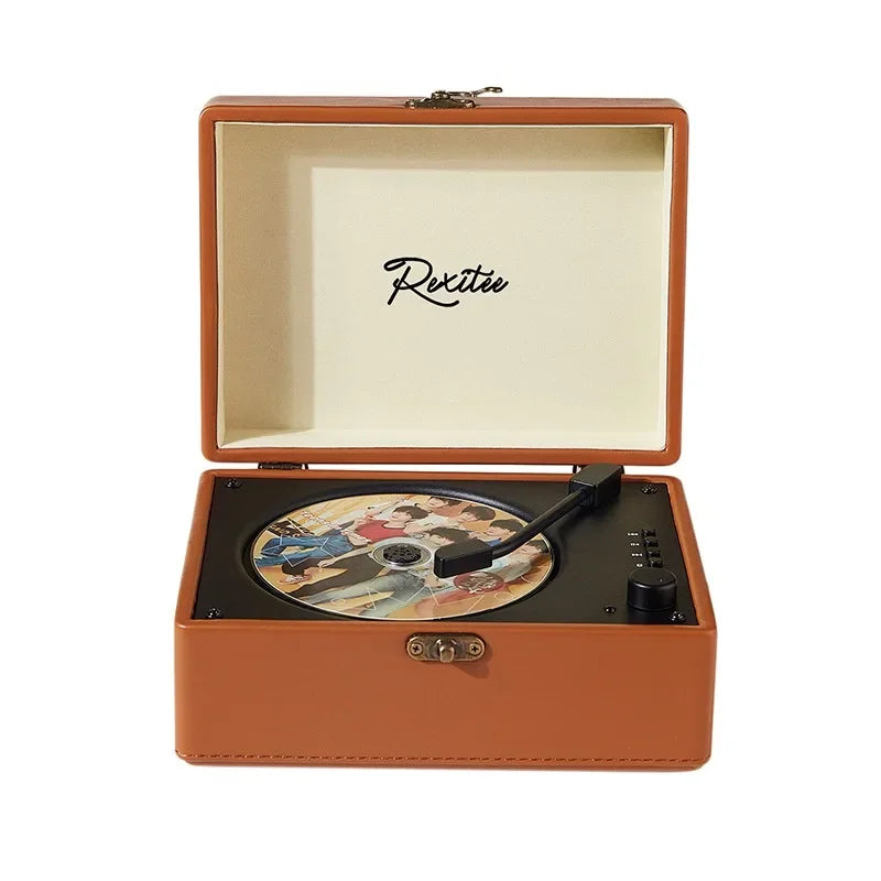 Vintage Leather CD Player Two-way Bluetooth 5.0 Built-in Speaker Portable Rechargeable CD Music Player USB Lossless Player