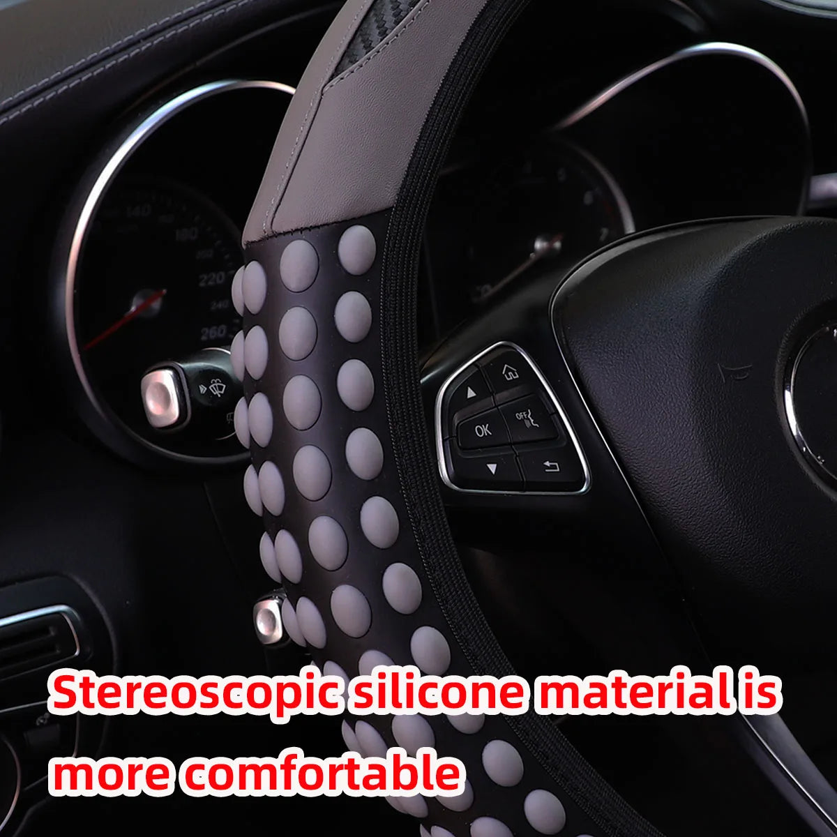 Automotive Products Carbon Tiny Silicone Massage Pellet Leather Steering Wheel Cover without Inner Ring Fits 14.5-15 Inches