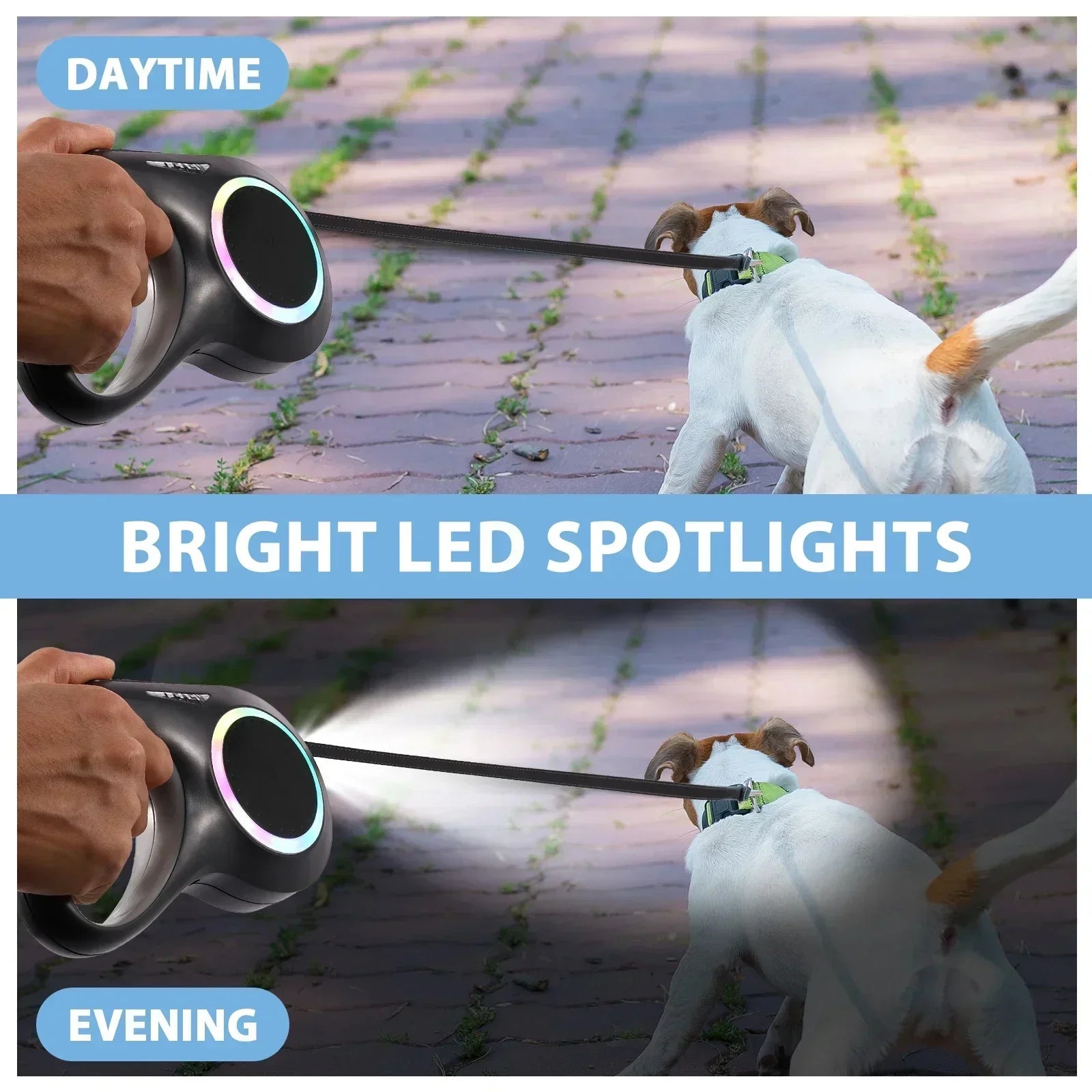 5m LED Flashlight Dog Leash Automatic Retractable Pet Luminous Straps Puppy Walking Night Outdoor Walking Non-Slip Handle