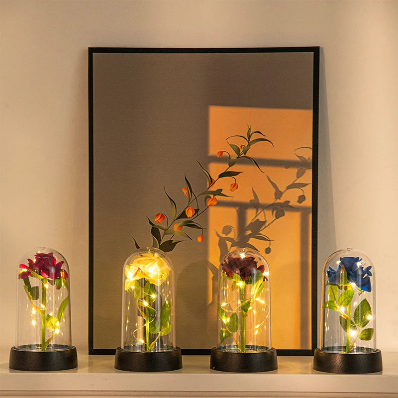 Eternal Rose Flowers Artificial Foil Flower in Glass Glow Immortal Flower LED Roses Lamp Flores Eternas Valentine's Day Gift