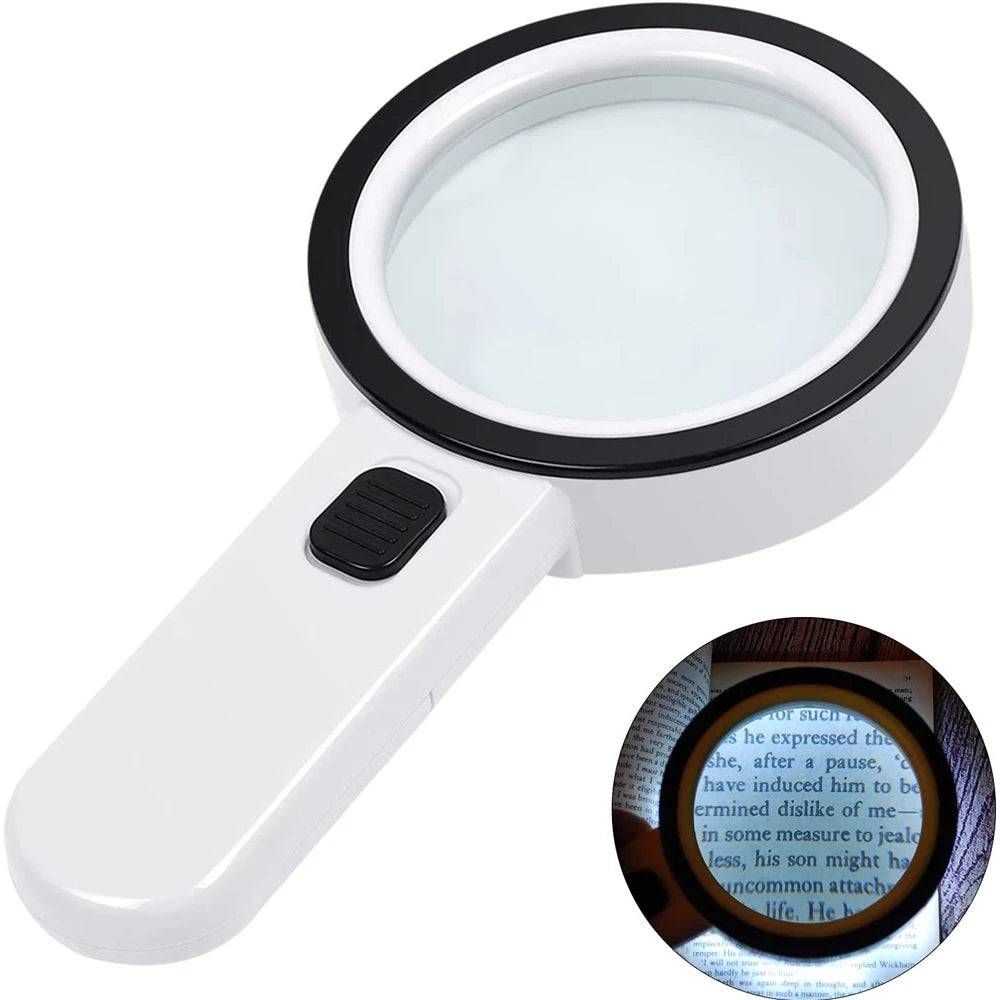 Handheld 30x Magnifying Glass 12 LED Lights Jewelry Illuminated Double Glass Lens Magnifier For Seniors Reading Watch Repair