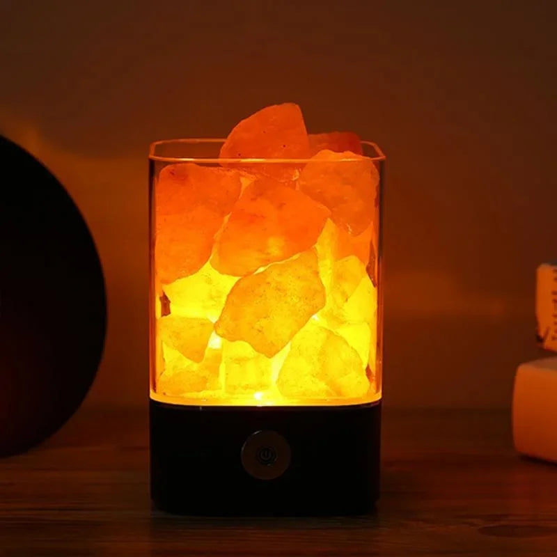 Natural Himalayan Salt Crystal Lamp USB 7 Color Changing Night Light for Health Relaxation Bedroom Bedside Home Decor