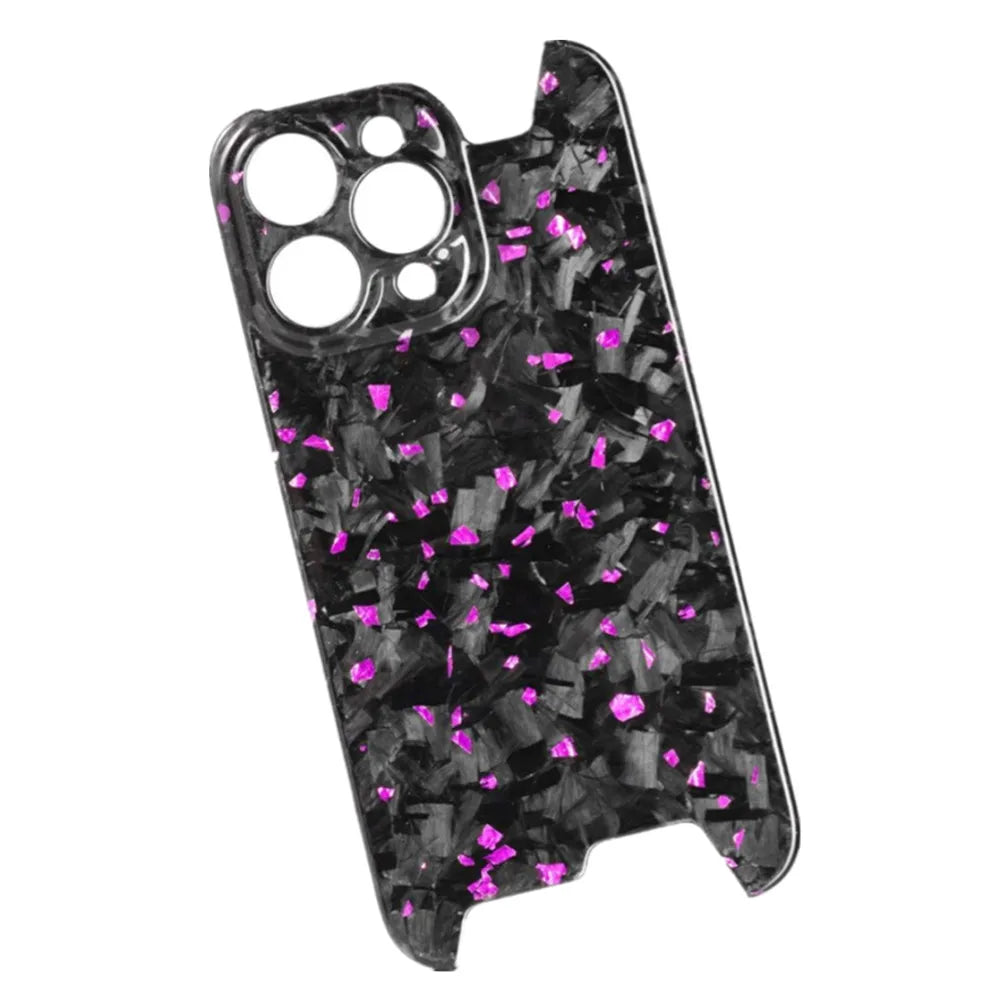 Glossy Forged Ultra Thin Genuine Pure Carbon Fiber Cover For iPhone 15 14 16 Pro Max Glitter Bling Irregular Shockproof Case