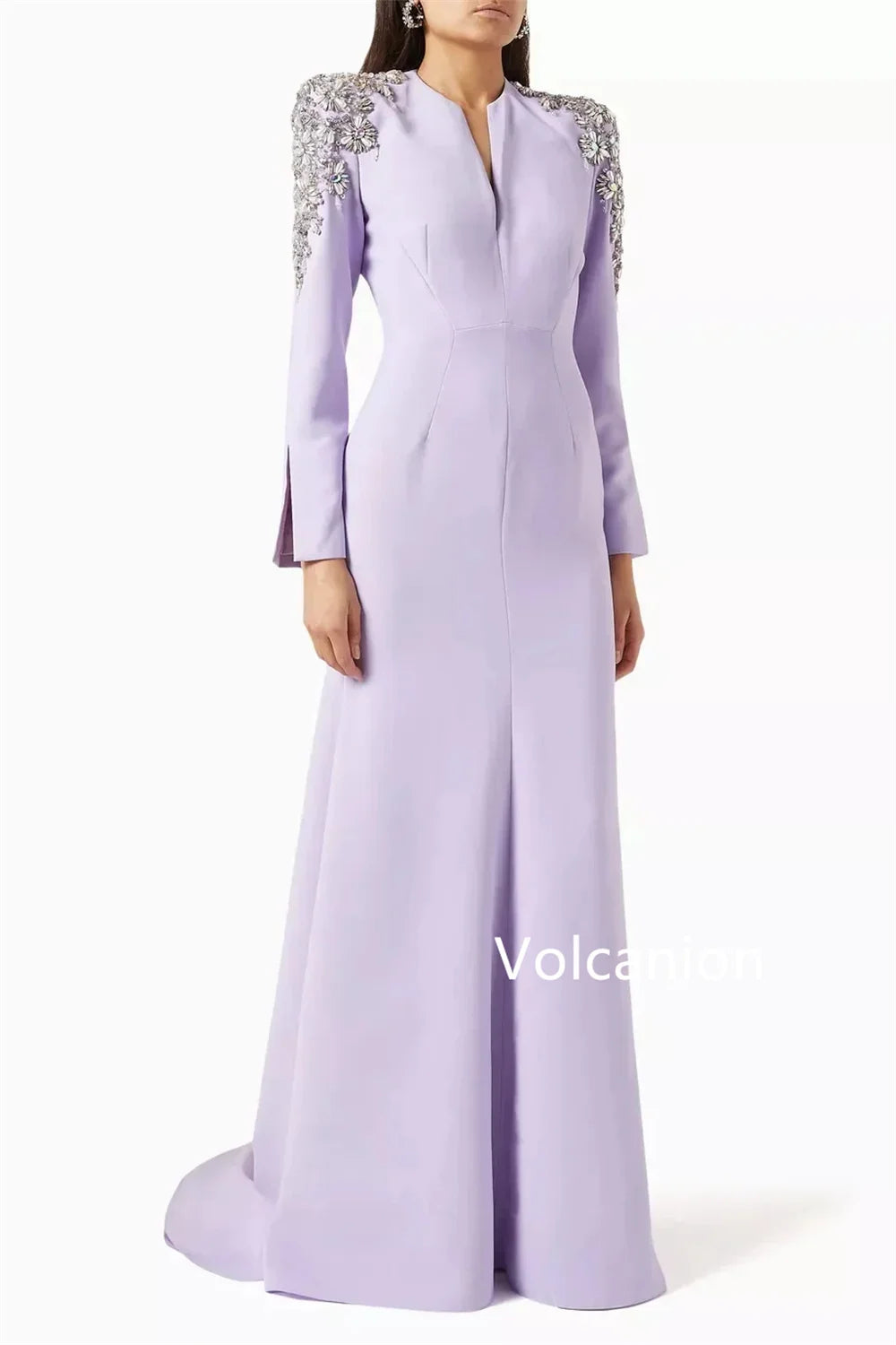 Customized Pastrol Jersey Pleat Sequined Pattern Trumpet V-neck Long Evening Dresses Luxury 2025 Celebrity Matching
