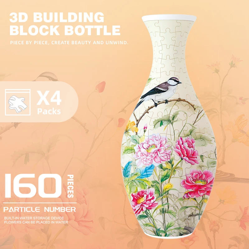 3D Puzzle Vase Home Decoration Christmas Gifts DIY Chinese Vase for Bouquet Flowers Creative Handmade Flower Vase Puzzle Toys
