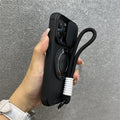Armor Magnetic Bracket Case for iPhone 16 14 13 12 11 15 Pro Max Plus With Lanyard Slide Camera Protection Shockproof Cover