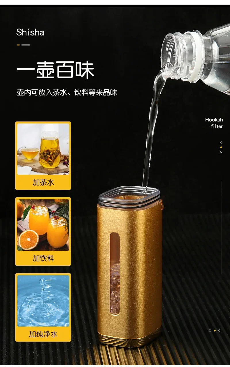 2026 New Hookah Bottle Personalized Engraving Pattern Portable Gift for Men's Thick Medium and Thin Tobacco 4 Water Bucket Pot