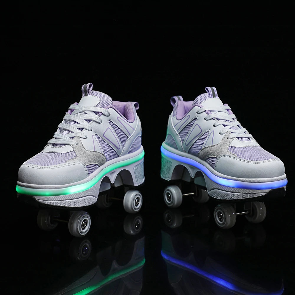 Unisex Four-Wheel Roller Skate Shoes Casual Deformation Parkour Sneakers Kids Skates Stage personalized Sport Roller Skate Shoes