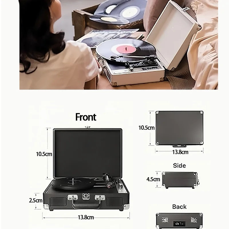 Vinyl Record Player P01，3-Speed Bluetooth Suitcase Portable Belt-Driven Record Player with Built-in Speakers RCA Out AUX in