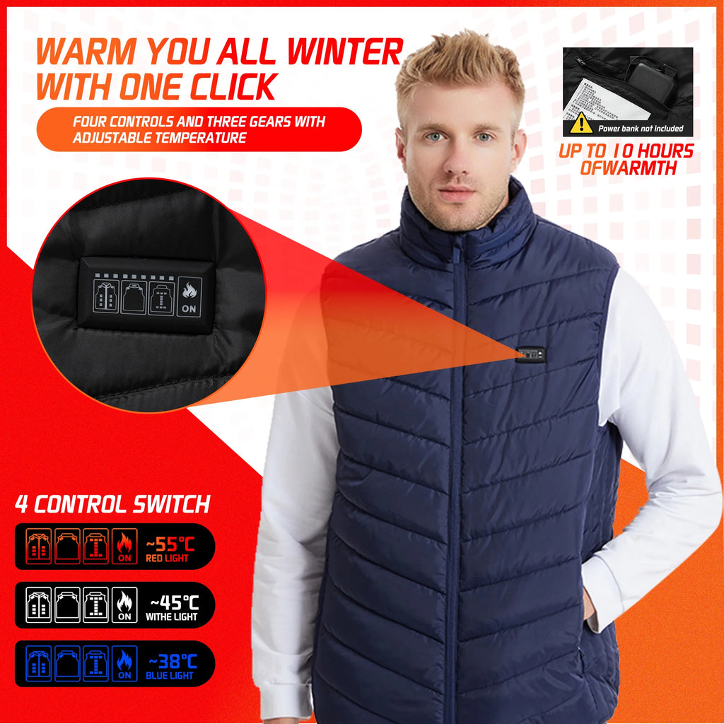 TODWARM Heating Vest Blue Men's Jacket Heated Winter Women's Heated Jacket Thermal Vest Warmer Outdoor Sports Jacket