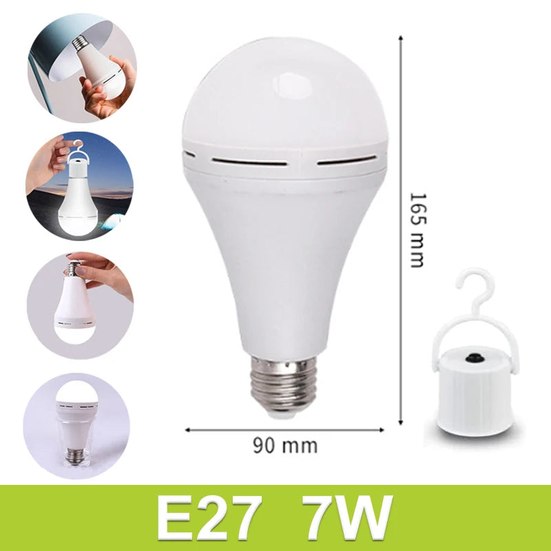 7W/9W/12W/15W Emergency Light Bulb LED Handheld Hanging Charging Energy-Saving Light Bulb Portable Household Tent Fishing Lamp