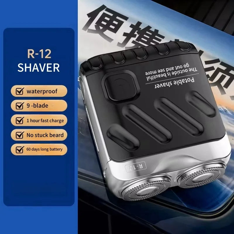 Mini Electric Shaver Dual Head Waterproof Type-C Rechargeable Shaver Travel Rotary Razor Men's Portable Hair Beard Trimmer Tool