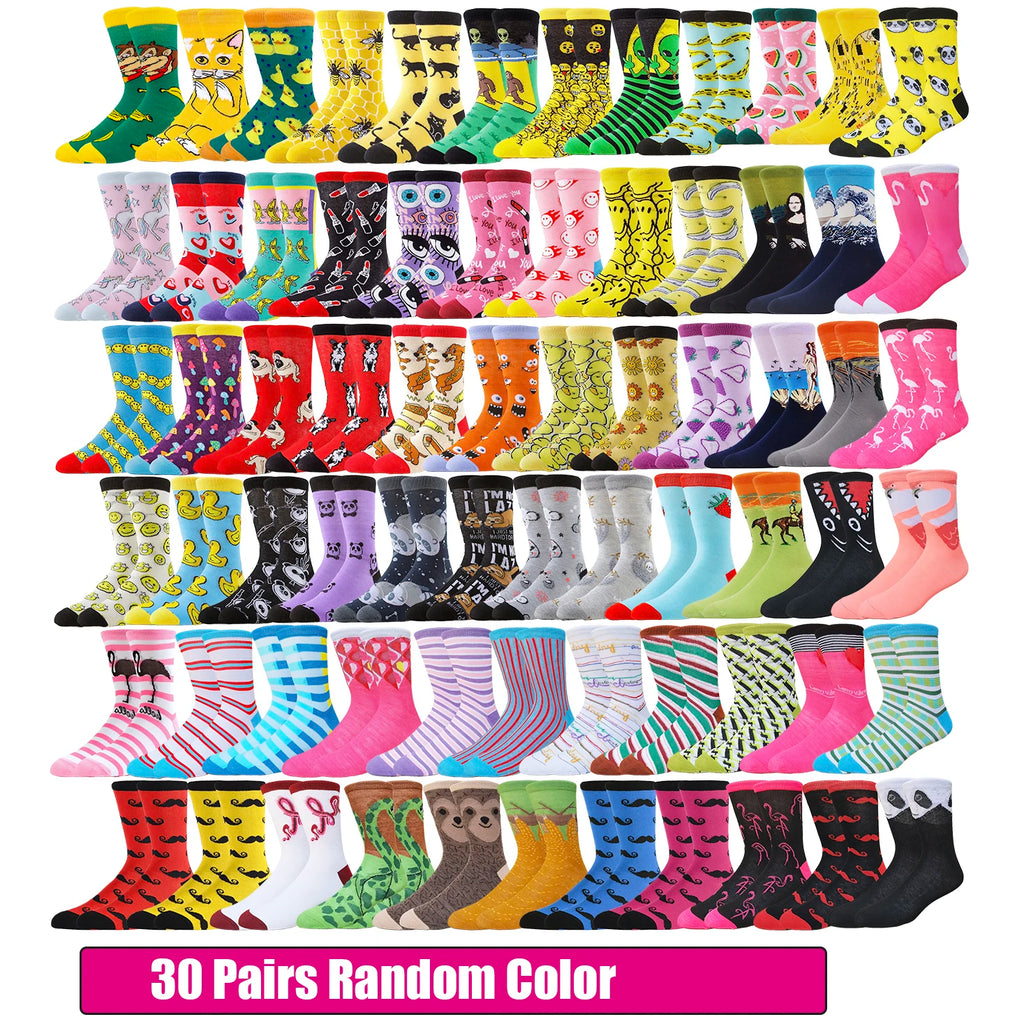 10/20/30Pairs random color happy socks men women crew socks novelty funny  street fashion animal  designer