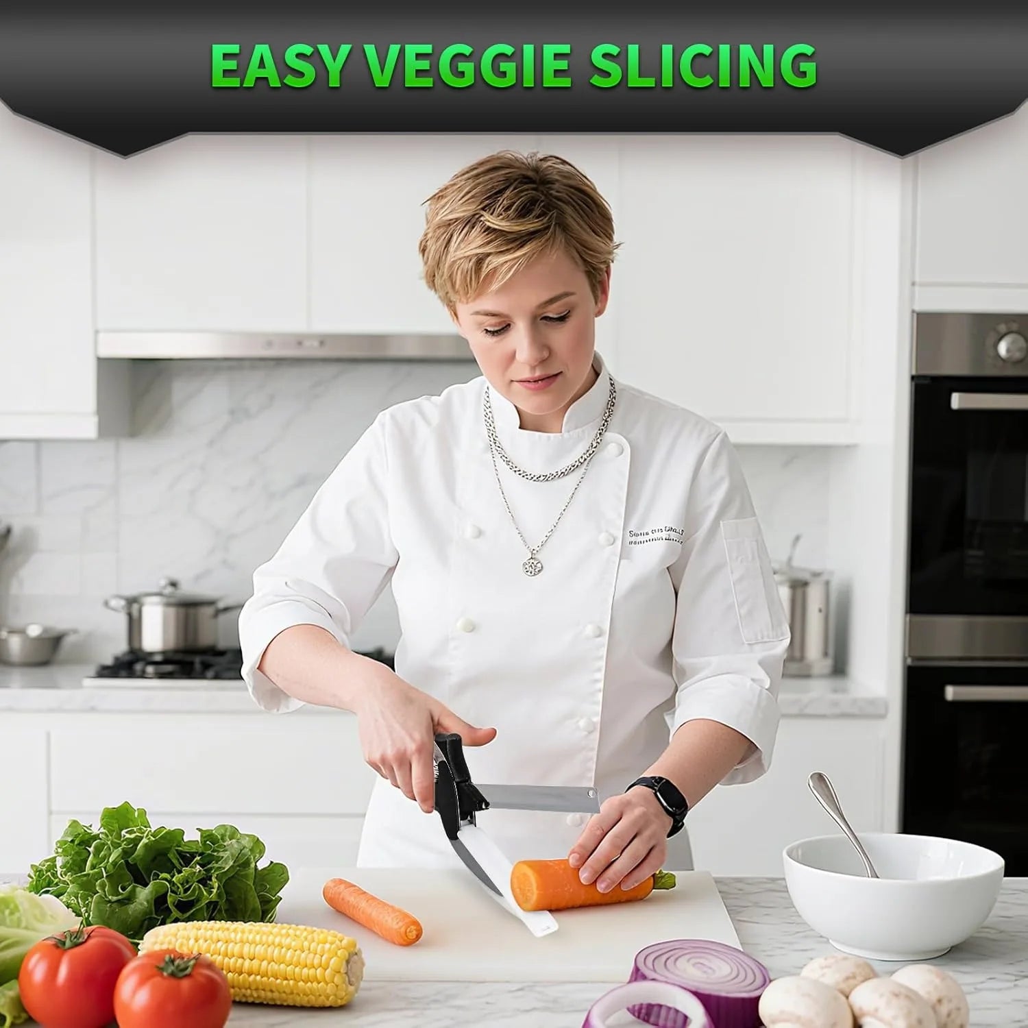 Food Cutter Scissor with Built-in Cutting Board for Vegetables Fruit Food Slicer Poultry Chopper Stainless Steel Kitchen Chopper
