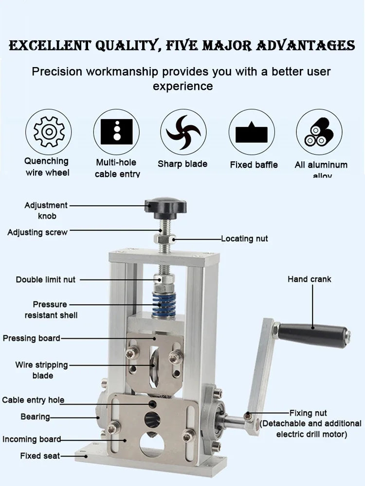 Manual Wire Stripping Machine Automatic 3-21mm 1-30 square Copper Cable Scrap Recycle Alloy Steel Cable Peeling Stripper Blade