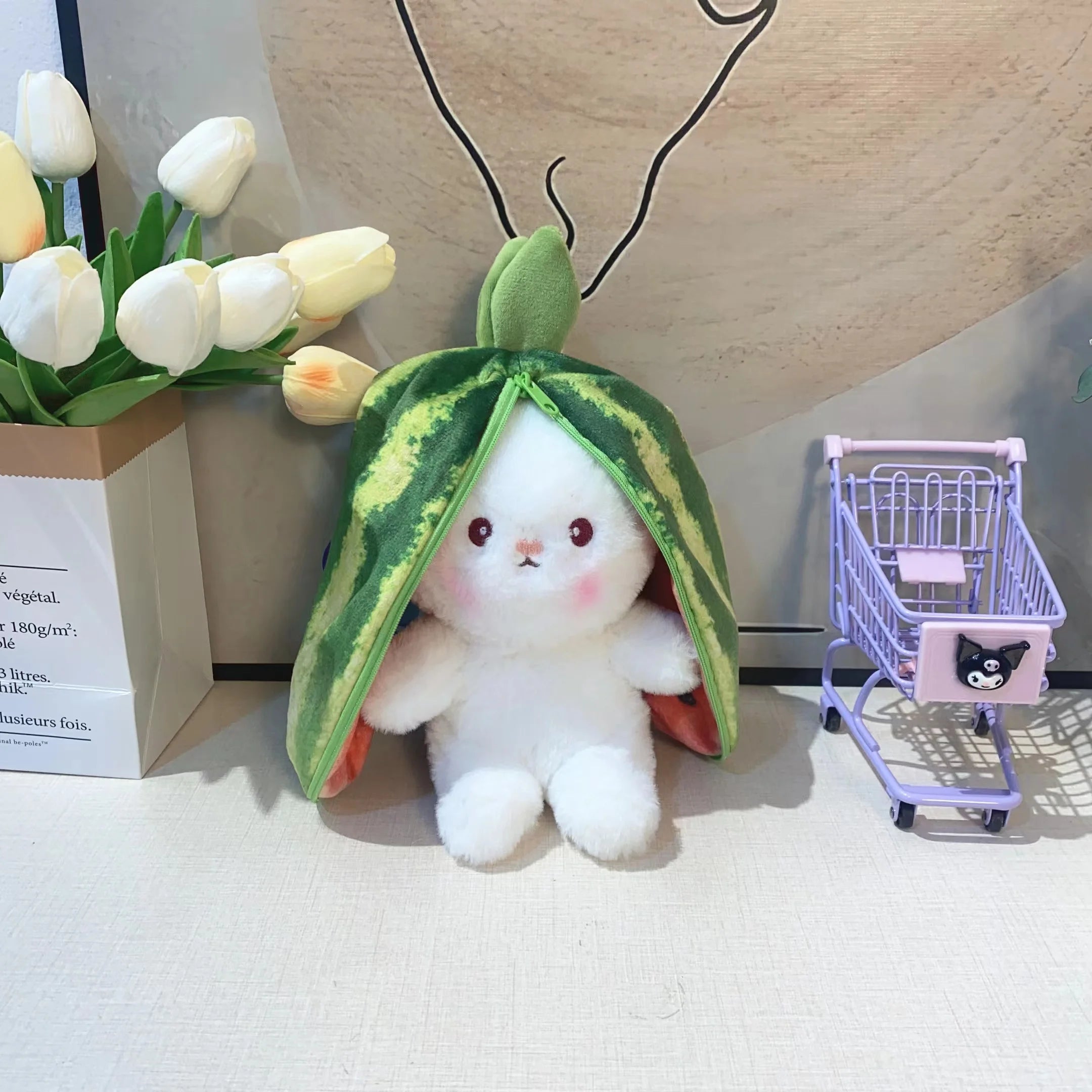 Kawaii Fruit Transfigured Bunny Plush Toy Cute Carrot Strawberry Turn Into Rabbit Plush Toy Kids Birthday Christmas Gift