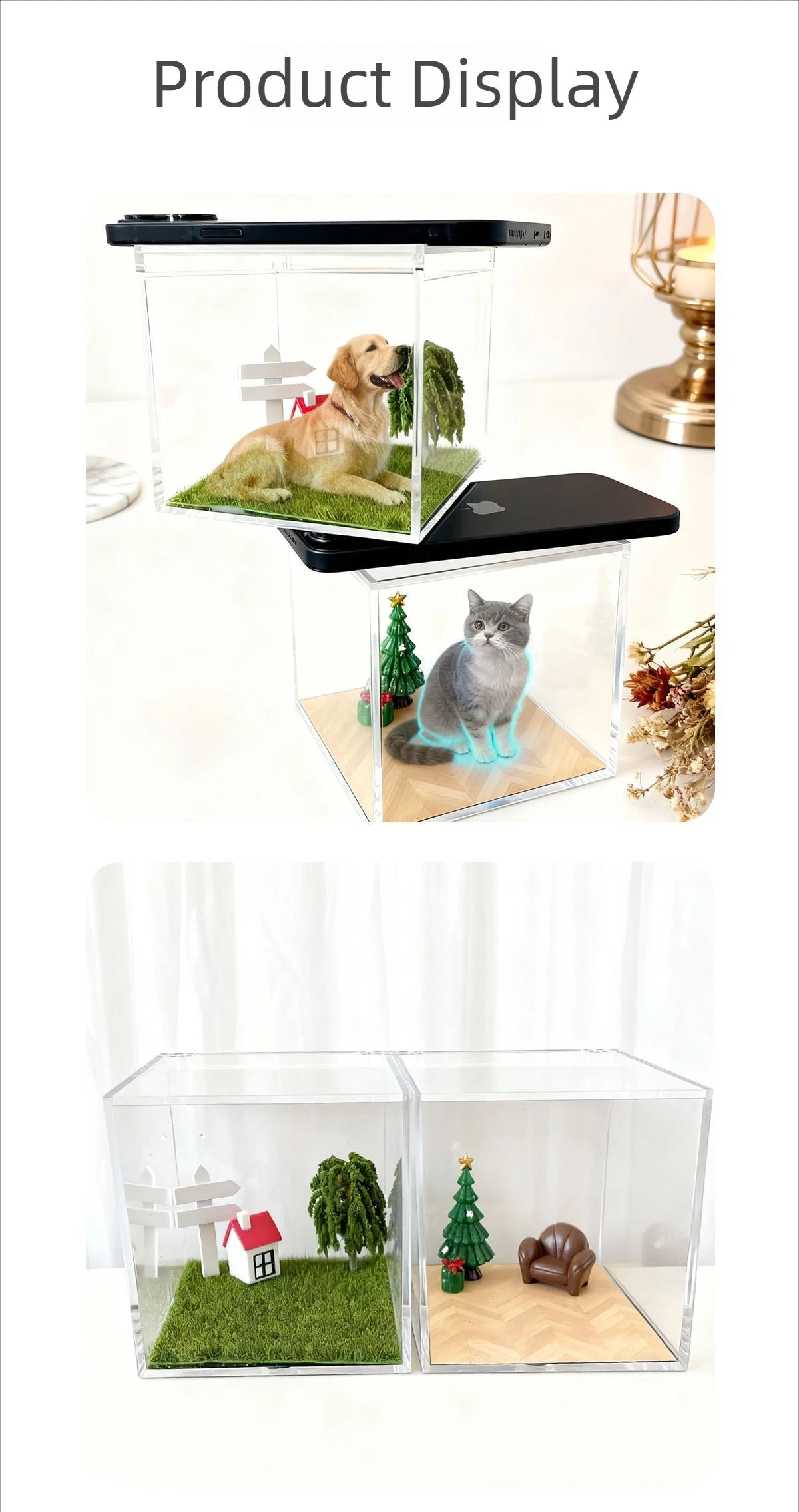 Pet Holographic Digital House, Memorial Decorative Item, Transparent Interactive Display Box High-Transparency Material Creative