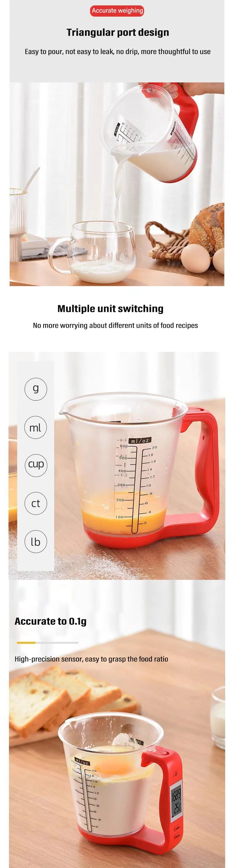 1pc Kitchen Scales with LCD Display 1000g/1g Measuring Cup Kitchen Mixing Bowl Temperature Measurement Cups Kitchen Baking Tools