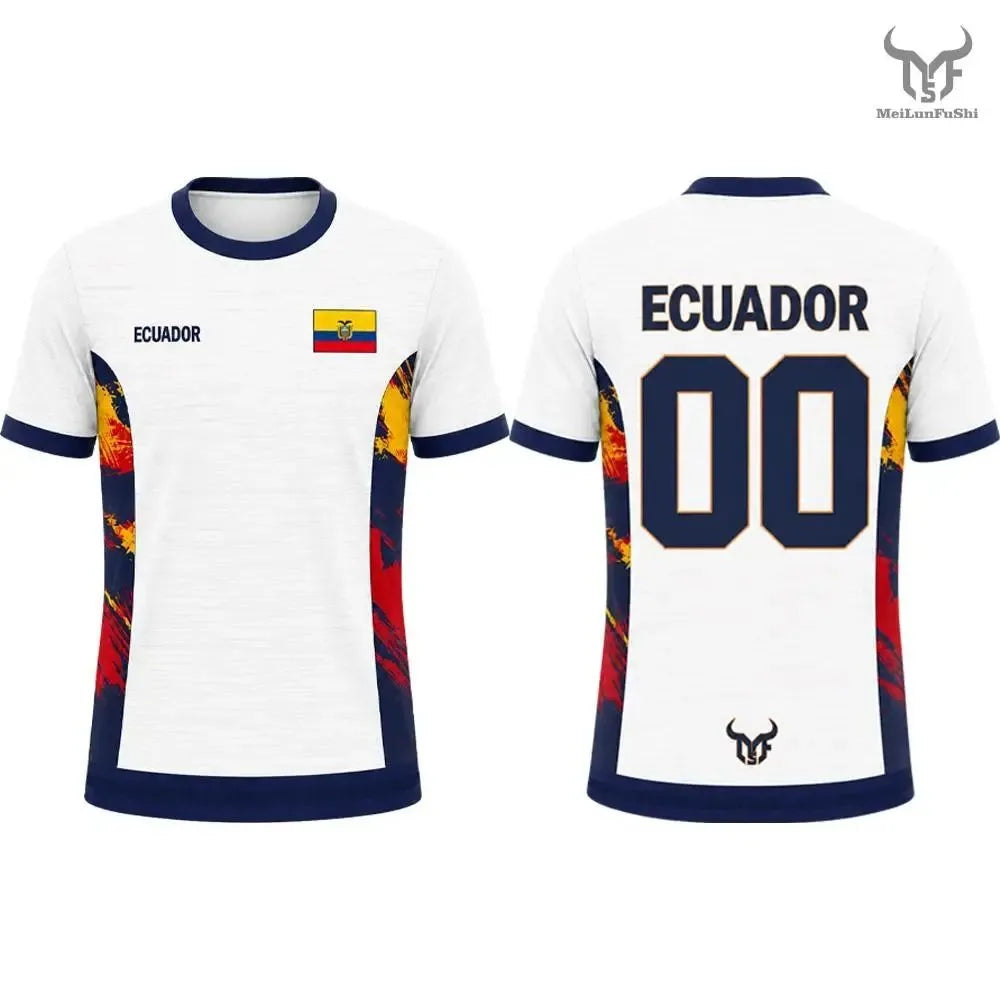 New Ecuador Flag Printed T-Shirt Men's and Women's Fashion Crew Neck Sports Jersey Loose Summer Quick Dry Soccer Training Tops