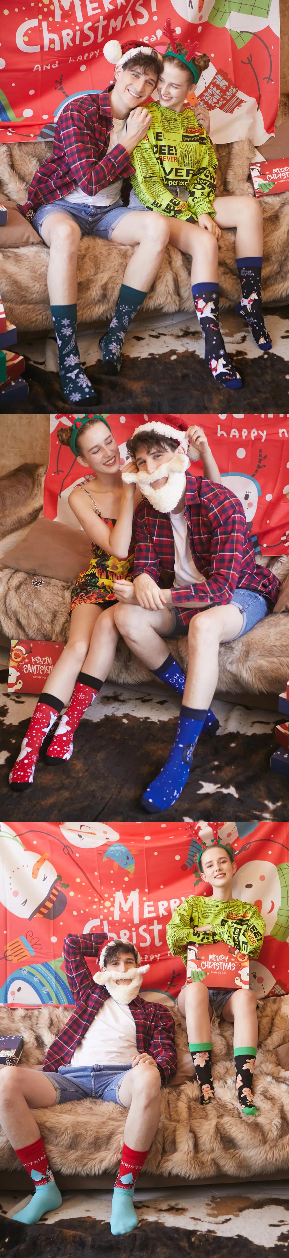 5 pairs Men Christmas Socks Funny Xmas Santa Claus Tree Snowflake Elk Snow Cotton Medium tube Happy Sock Men New Year Sokken