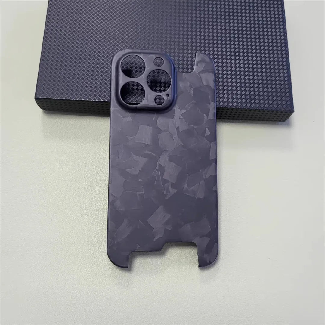 Glossy Forged Ultra Thin Genuine Pure Carbon Fiber Cover For iPhone 15 14 16 Pro Max Glitter Bling Irregular Shockproof Case