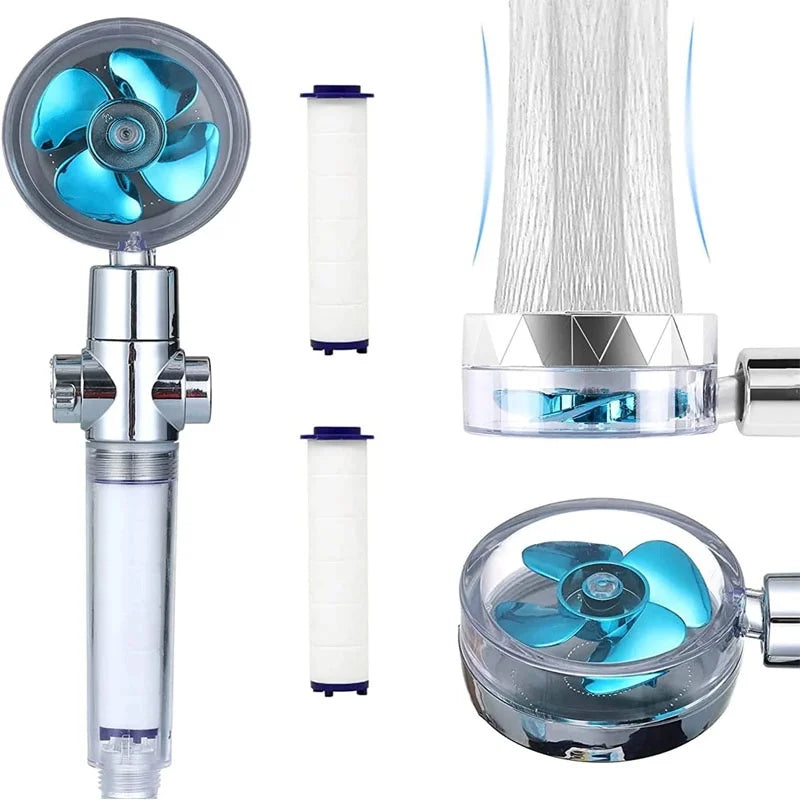 High Pressure Turbo Fan Shower Head 360° Swivel Water Saving Propeller Flow Showerhead with Filter Rainfall Bathroom Accessories
