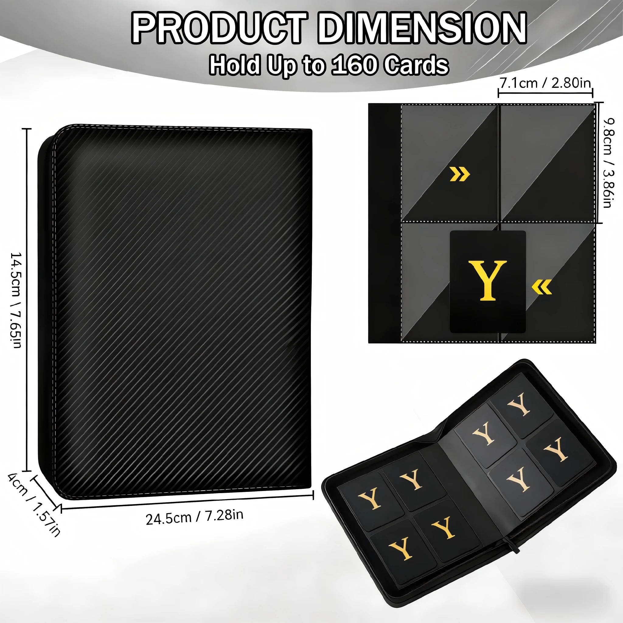Twill Color-Blocked Trading Card Binder, 20 Pages with 4 Pockets, Thick Inner Pockets, Full Zipper Moisture-Proof and Dust-Proof Design, Multifunctional Side-Insert Binder, Can Hold 160 Standard-Size Cards, Suitable for Colle