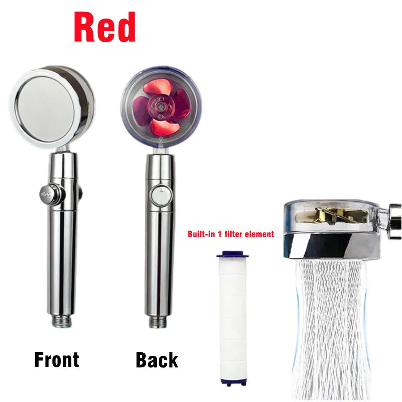 High Pressure Turbo Fan Shower Head 360° Swivel Water Saving Propeller Flow Showerhead with Filter Rainfall Bathroom Accessories