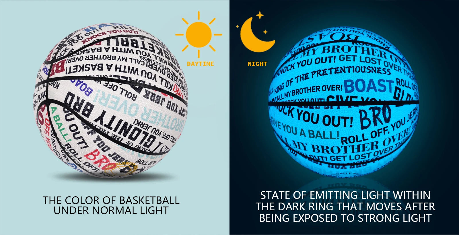 Glow Basketball For Boy Girl Gifts,High Quality Composite Leather Standard Size 6&7 Outdoor Street Luminous Blue Balls Night Use