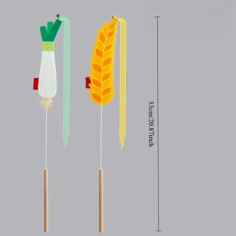 Cat Teaser Toy Felt Squeaky Bell Simulated Barley Scallions Shape Kitten Toy Fringe Interactive Cat Stick Toy Supplies