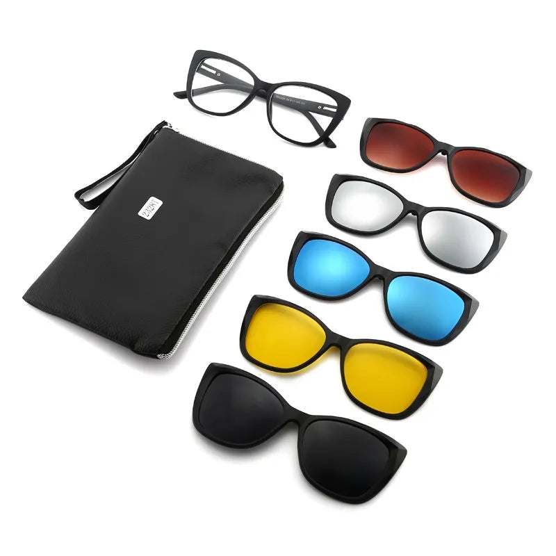 HJYFINO 5 lenes Magnet Sunglasses Clip Mirrored Clip on Sunglasses clip on glasses Polarization Clip Custom Prescription Myopia