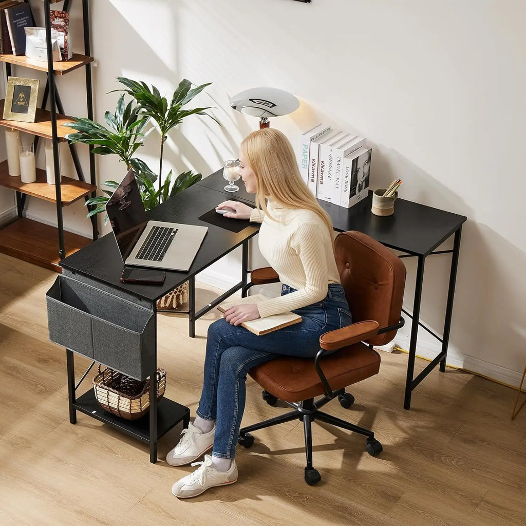 L-Shaped Gaming Desk with CPU Stand and Side Bag, Black, 50-Inch for Home Office Dorm