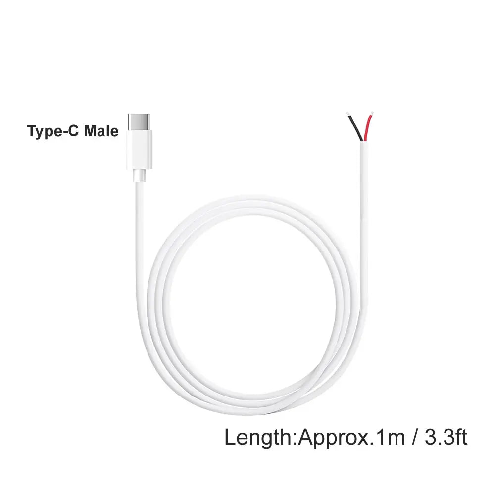 USB Type-C 2 Core Pigtail Cable, 5V USB-C to 2Pin Bare Wire Open End Extension Cable for DIY Replacement or Repair Power Cable