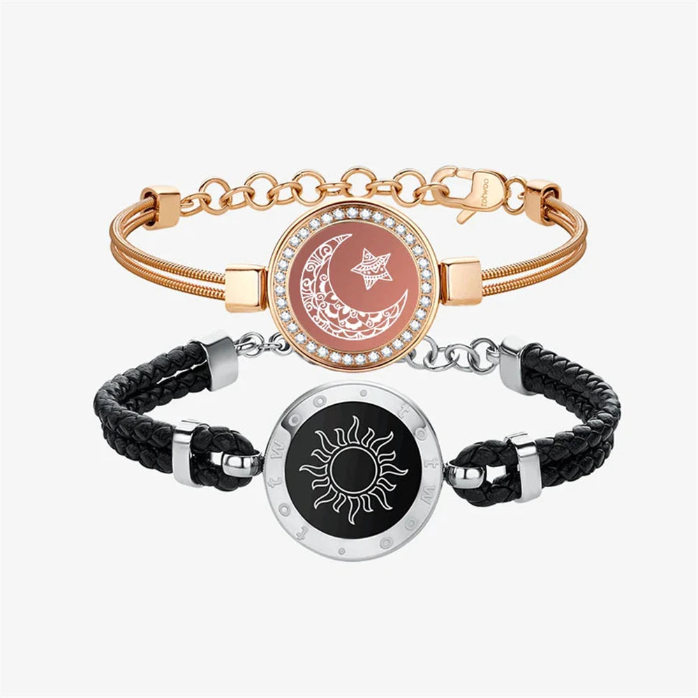 Totwoo Long Distance touch Light up&Vibrate Bracelets for Couples, Long Distance Relationship Gifts Smart Sun&Moon Love Bracelet