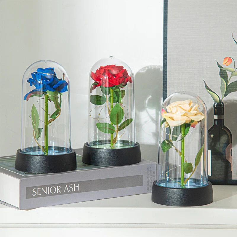 Eternal Rose Flowers Artificial Foil Flower in Glass Glow Immortal Flower LED Roses Lamp Flores Eternas Valentine's Day Gift