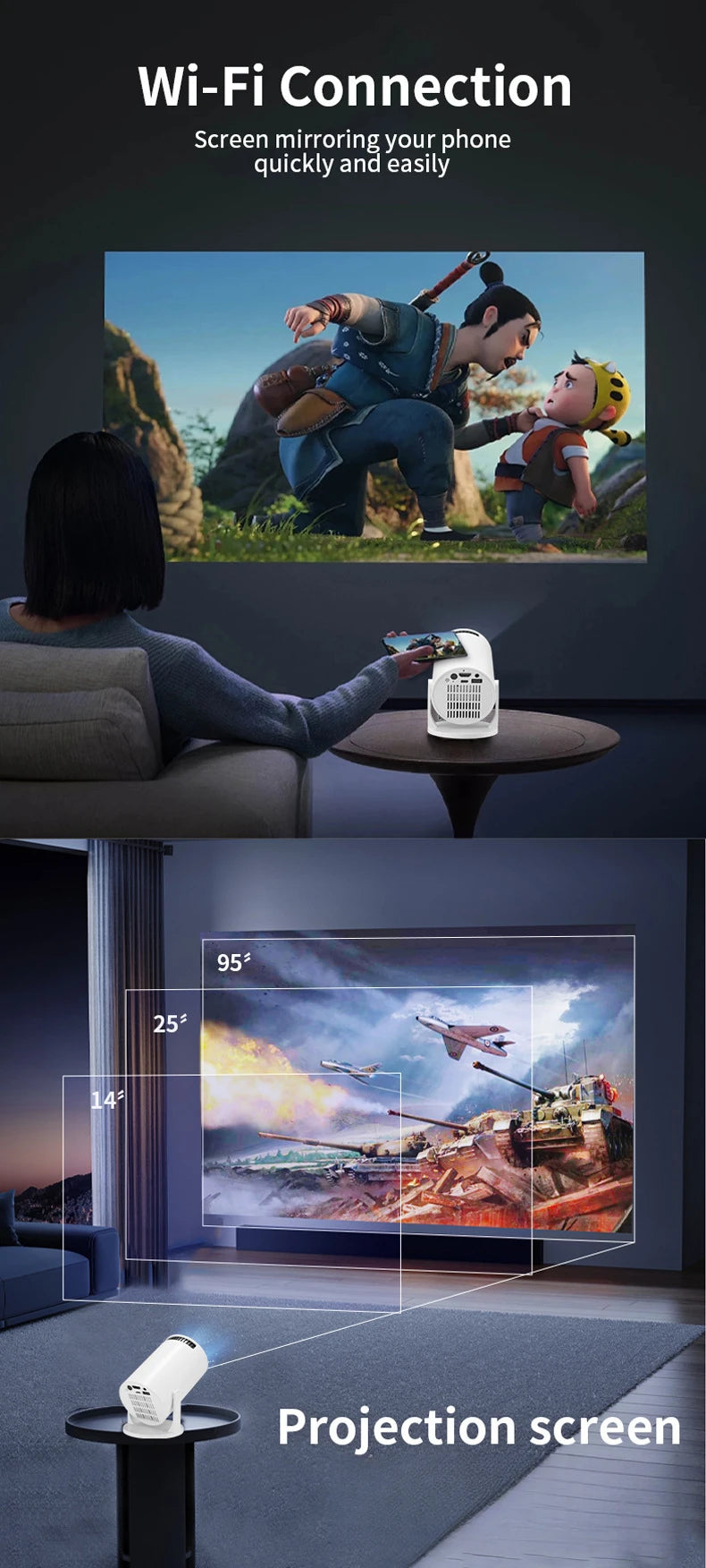HY300 Mini portable 4k projector 1080P android Smart home  movie theater projectors bluetooth and wifi