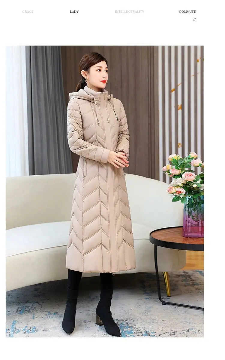 2025 NEW Winter Hooded Down Jacket 5XL Women's Warm Parka Fashion Down Cotton Women Long Coat Slim Temperament Female Overcoat