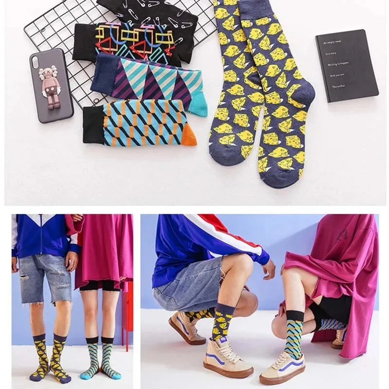10 pairs of food pattern men's socks irregular color women's socks street trend skateboarding socks