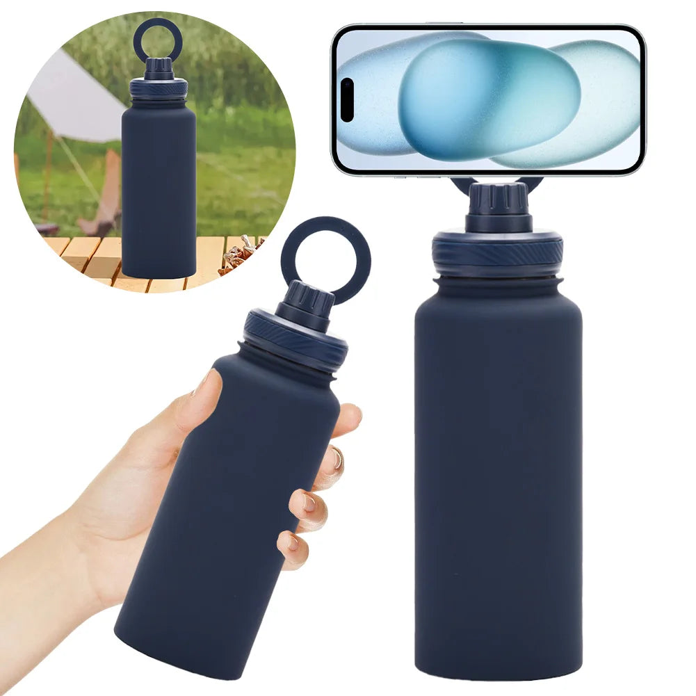 1000ML Sports Bottle With Magnetic Ring Insulated Bottle Water Bottle with Rotating Phone Holder Thermal Water Cup Thermal Mug