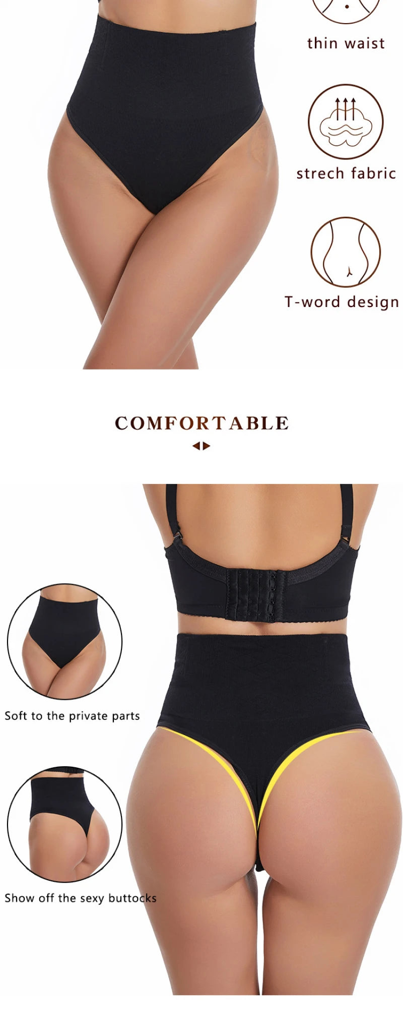 Thin Thong Women's Strong Hip Lift Tummy Control Panties with Fishbone Steel Boning Waist Cincher Mid-High Waist Shaper