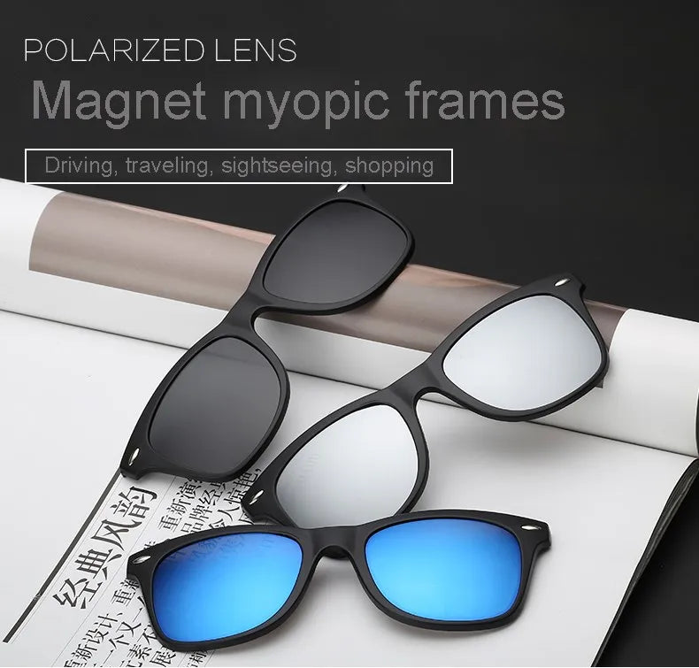 HJYFINO 5 lenes Magnet Sunglasses Clip Mirrored Clip on Sunglasses clip on glasses Polarization Clip Custom Prescription Myopia