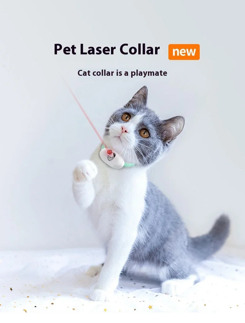Rechargeable Cat Collar Laser Toy with Red Light, Interactive Cat Laser Toy for Bored Indoor Cats, Electric Laser Collar Toy