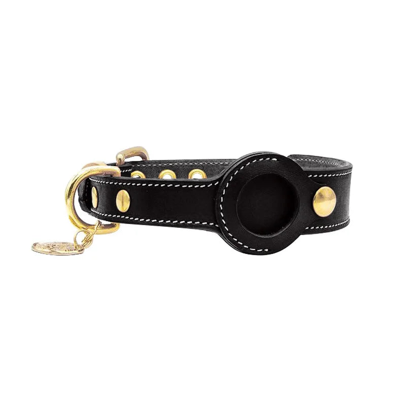 Luxury Genuine Leather Airtags Pet Collar Adjustable Dog Necklace For Puppy Medium Dog Anti-lost Pet Collar With Airtag Holder