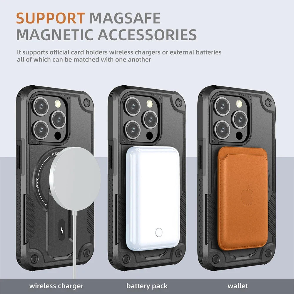 For Magsafe Stand Invisible Phone Case for IPhone 17 16 15 14 11 13 12 Pro Max Plus Wireless Charging Hard Anti-fall Cover