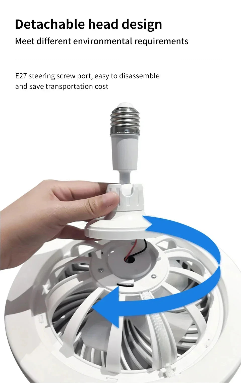 Rotatable 3in1 Ceiling Fan with Remote Control Lighting Lamp E27 Converter Base Lighting Base Bedroom Living Room ﻿Aromatherapy